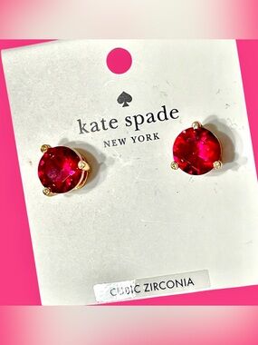 kate spade NWT Cubic Zirconia Stud Earrings .45” Fuchsia Stones on gold tone